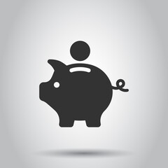 Money box icon in flat style. Pig container vector illustration on white isolated background. Piggy bank business concept.