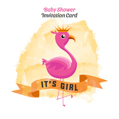 Baby shower invitation card watercolor flamingo vector design