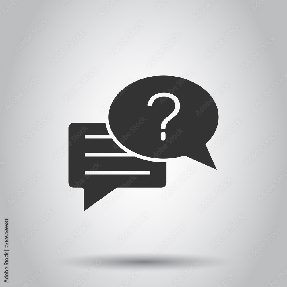 Poster question mark icon in flat style. discussion speech bubble vector illustration on white isolated bac