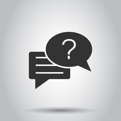 Question mark icon in flat style. Discussion speech bubble vector illustration on white isolated background. Faq business concept.