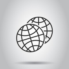 Obraz premium Earth planet icon in flat style. Globe geographic vector illustration on white isolated background. Global communication business concept.