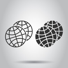 Earth planet icon in flat style. Globe geographic vector illustration on white isolated background. Global communication business concept.