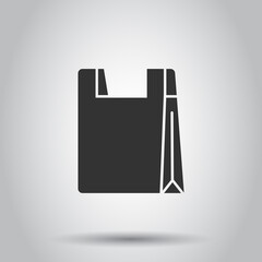 Shopping bag icon in flat style. Handbag sign vector illustration on white isolated background. Package business concept.