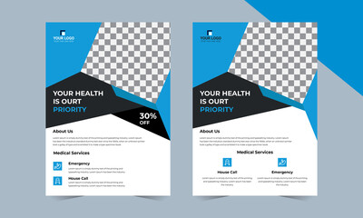 Medical Health care flyer poster template design, report leaflets cover brochure pamphlet annual, a4 print layout with blue color vector illustration