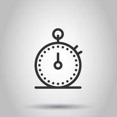 Clock icon in flat style. Watch vector illustration on white isolated background. Timer business concept.
