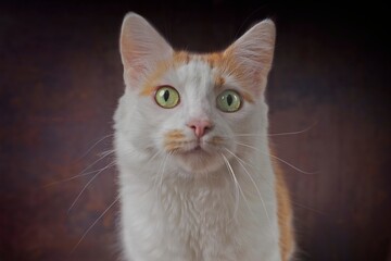 Portrait of Cute fluffy cat on a brown background. 