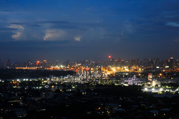 Lighting from power plant at night, power plant in Bangkok city, Thailand.