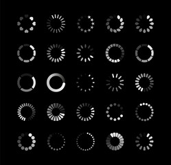 Big set Loading icon. Website loading icon. Vector wait data progressions download indicator set. Vector element for web design.Round progress bar.