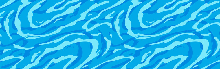 Azure Dynamic Water Surface Seamless Pattern. Blue Sea Ripple. Abstract Background with Waves.