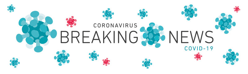 Breaking News Covid-19 Coronavirus infection infographic logo icons symbol white background banner