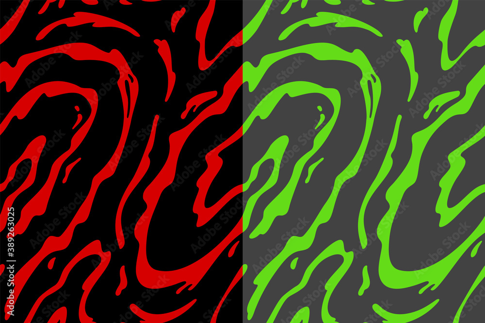 Poster Set of Creepy Vector Seamless Patterns. Abstract Background for Halloween Party or Slime Shop. Swirl Splashes Texture.