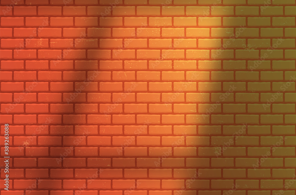 Poster Red Brick Wall with Gradient Shadow from Window. Realistic Vector Illustraction. Abstract Background