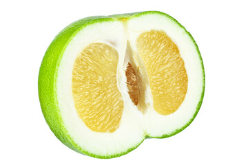 Half Citrus Sweetie or Pomelit, oroblanco isolated on white background close-up.