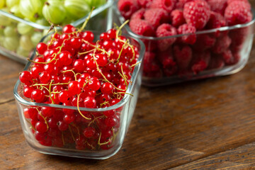 Assorted berries of raspberries, gooseberries and red currants