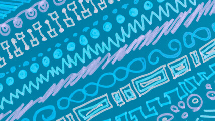 Ethnic-Art Pattern. Peru Embroidery. Blue Trendy 