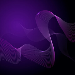 Abstract background with dynamic linear waves. Purple neon vector design illustration.