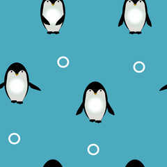 Penguin on blue background repeat pattern and seamless vector
