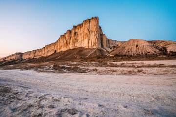 Panoramic view of the famous White rock in Crimea in sunset, beautiful landscape for postcards