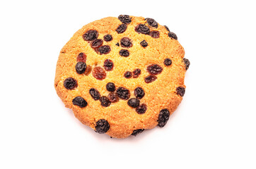Big round cookies with raisins on a white background