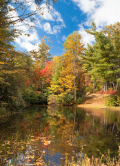 Autumn lake surrounded by fall leaves and color