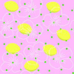 Lemon and flower repeat pattern and seamless vector