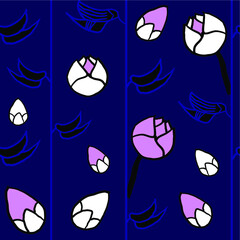 Flower hummingbird lotus waterlily in garden repeat pattern and seamless vector