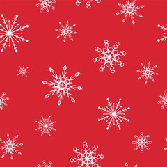 Naklejka na ściany i meble Snowflakes. Seamless pattern. Snow, snowfall, falling scattered white snowflakes. Background design for fabric, wallpaper, cover, paper for packaging. Vector