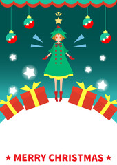 クリスマス・樅ノ木衣装の女の子・ポスター・グリーティングカード