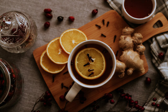 herbata, napoje, ciepło, odpoczynek, goździki 