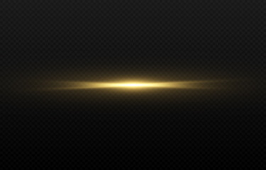 Vector flares. Golden flash of light, golden light. PNG light, flash. Luminous line. Christmas light. Vector illustration.