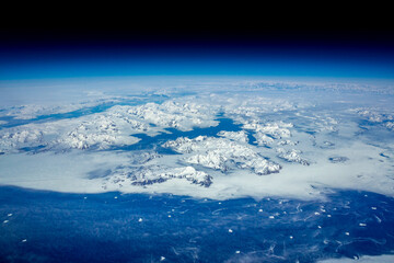 Greenland and the icebergs flying from Europe to Canada