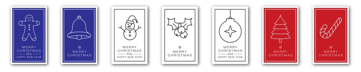 Christmas greeting card vector illustration. Merry christmas and happy new year winter decoration banner frame. creative minimal xmas design. on white background. traditional holiday elements