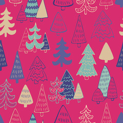 Cute Christmas trees seamless pattern. Vector illustration