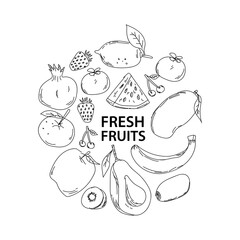 Obraz premium Hand drawn fresh fruits doodle art design isolated on white background