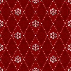 Christmas seamless pattern with snowflakes on diamond shaped background. Elegant design for Christmas wrapping paper