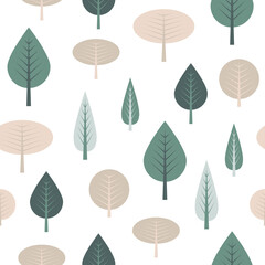 Obraz premium Winter forest abstract seamless pattern. Trees vector background on transparent background.