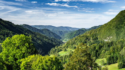 Fototapeta na wymiar Slovenia beautiful landscape with mountains, forests, and blue sky