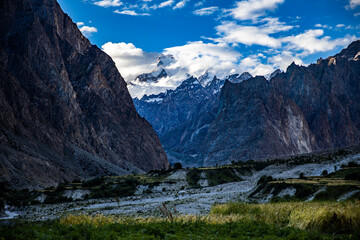 Naklejka na ściany i meble Masherbrum mountain (7,821m), seen from the Hushe valley, Karakoram moutain range, Pakistan