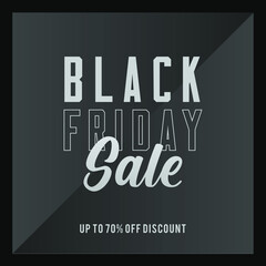 Black Friday Sale up to 70% OFF discount modern banner, sign, design concept, social media template with white text on a  dark grey abstract background. 