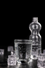 Portion of sparkling water (detailed close up shot; selective focus)