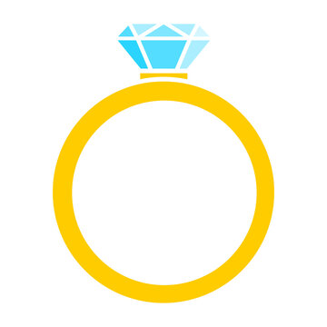 Diamond ring with a blue gem icon silhouette. Vector illustration isolated on white background.