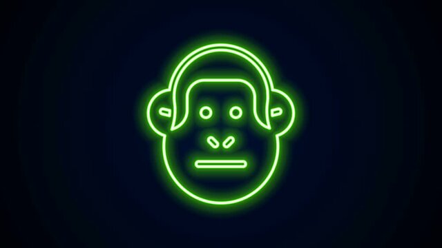 Glowing neon line Monkey icon isolated on black background. Animal symbol. 4K Video motion graphic animation.