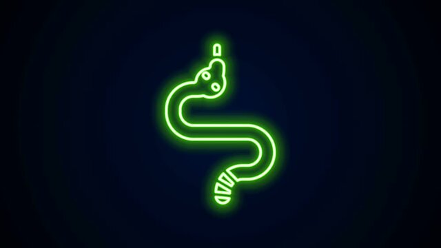 Glowing neon line Snake icon isolated on black background. 4K Video motion graphic animation.