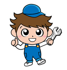 男の子　子供　修理屋　イラスト素材