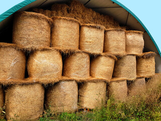 straw storage in the warehouse.