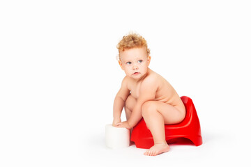 a little girl with curly hair on a white background