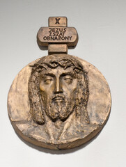 Chełm, Poland, September 25, 2020: Stations of the Cross in the church, the sanctuary of Our Lady in Chełm in eastern Poland