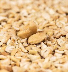 Chopped Cashew nuts for use as background or as texture (close-up shot)