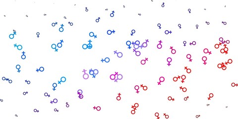 Light Blue, Red vector background with woman symbols.