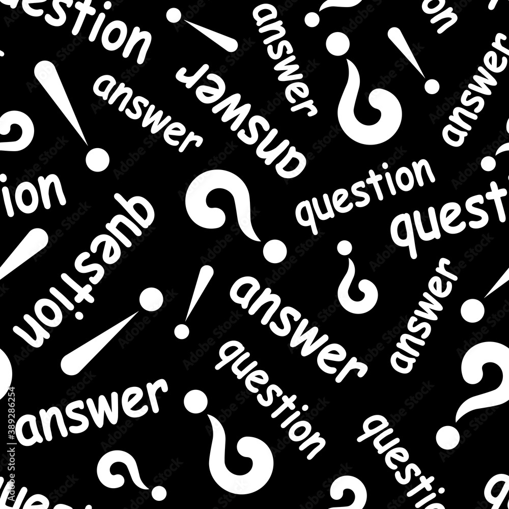 Poster black and white background with the inscription question answer question and exclamation marks. vect